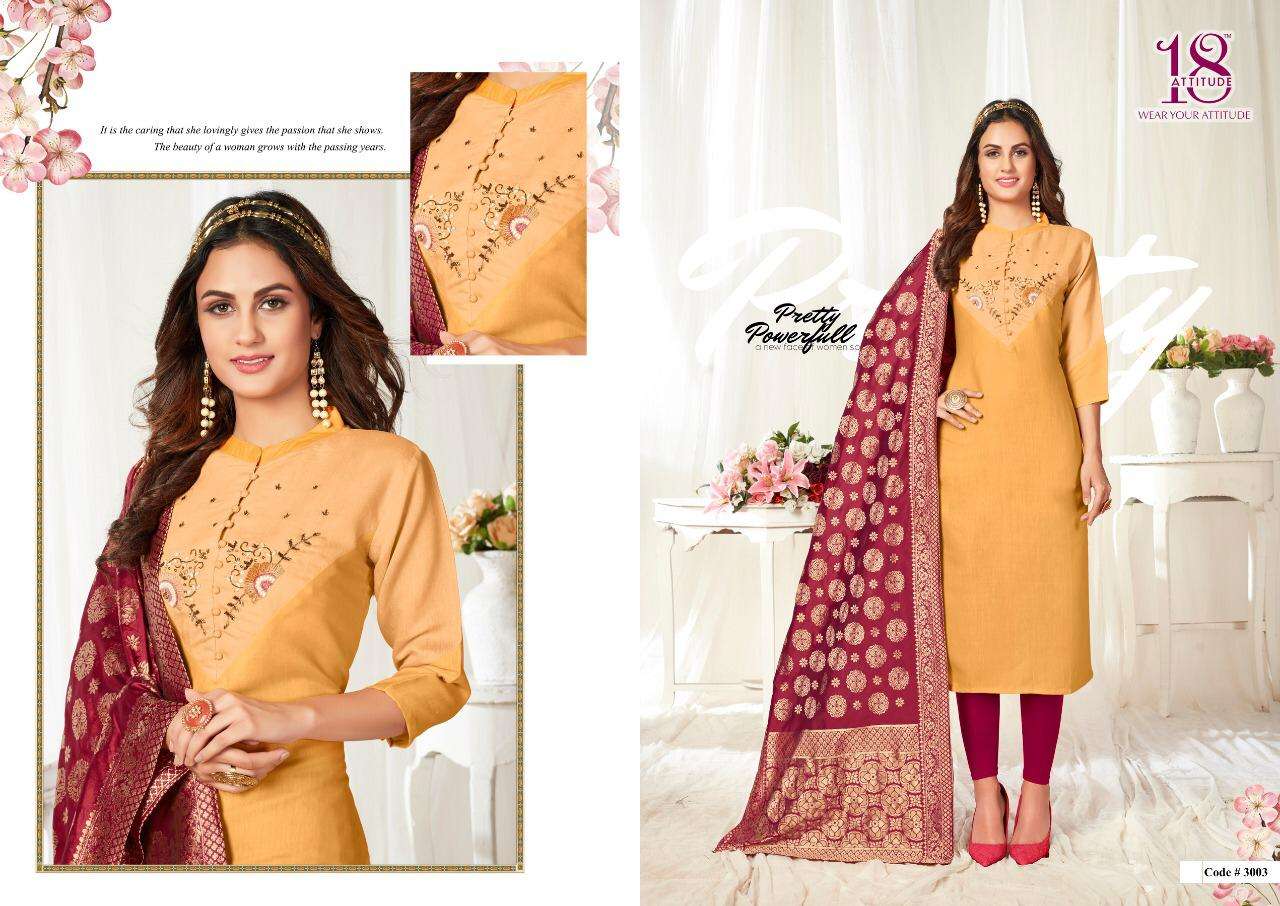 ODHNI VOL-3 BY 18 ATTITUDE 3001 TO 3007 SERIES DESIGNER BEAUTIFUL STYLISH FANCY COLORFUL CASUAL WEAR & ETHNIC WEAR & READY TO WEAR  LINEN SARTIN PRINTED KURTIS AT WHOLESALE PRICE