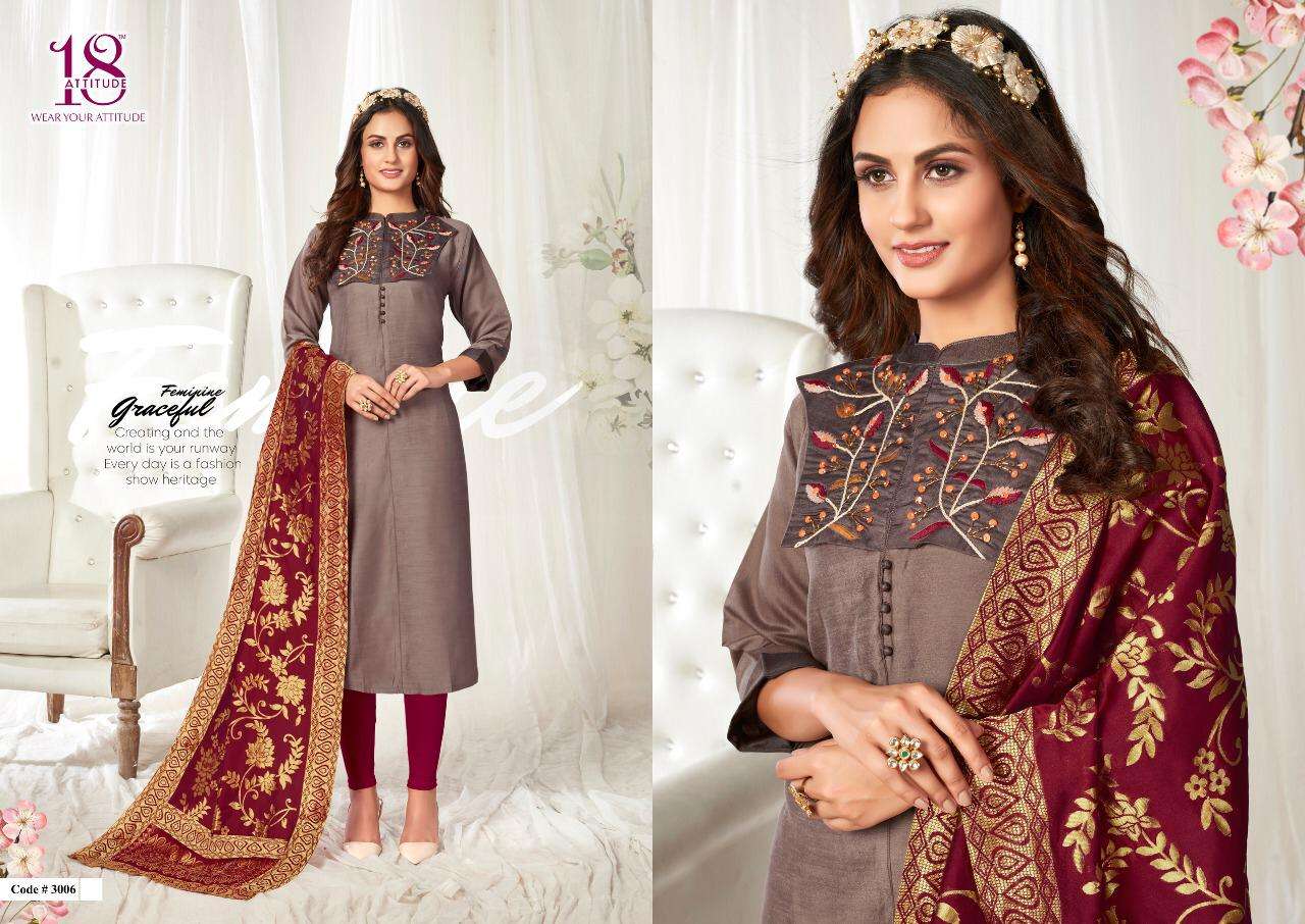 ODHNI VOL-3 BY 18 ATTITUDE 3001 TO 3007 SERIES DESIGNER BEAUTIFUL STYLISH FANCY COLORFUL CASUAL WEAR & ETHNIC WEAR & READY TO WEAR  LINEN SARTIN PRINTED KURTIS AT WHOLESALE PRICE