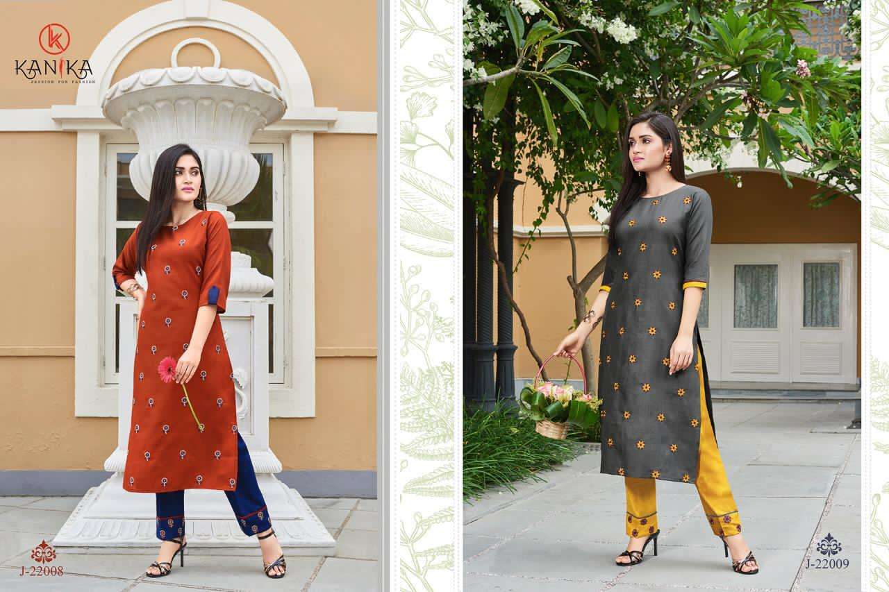 JULITE VOL-2 BY KANIKA 22007 TO 22012 SERIES DESIGNER BEAUTIFUL STYLISH FANCY COLORFUL CASUAL WEAR & ETHNIC WEAR & READY TO WEAR RUBY SLUB WITH EMBROIDERY KURTIS AT WHOLESALE PRICE