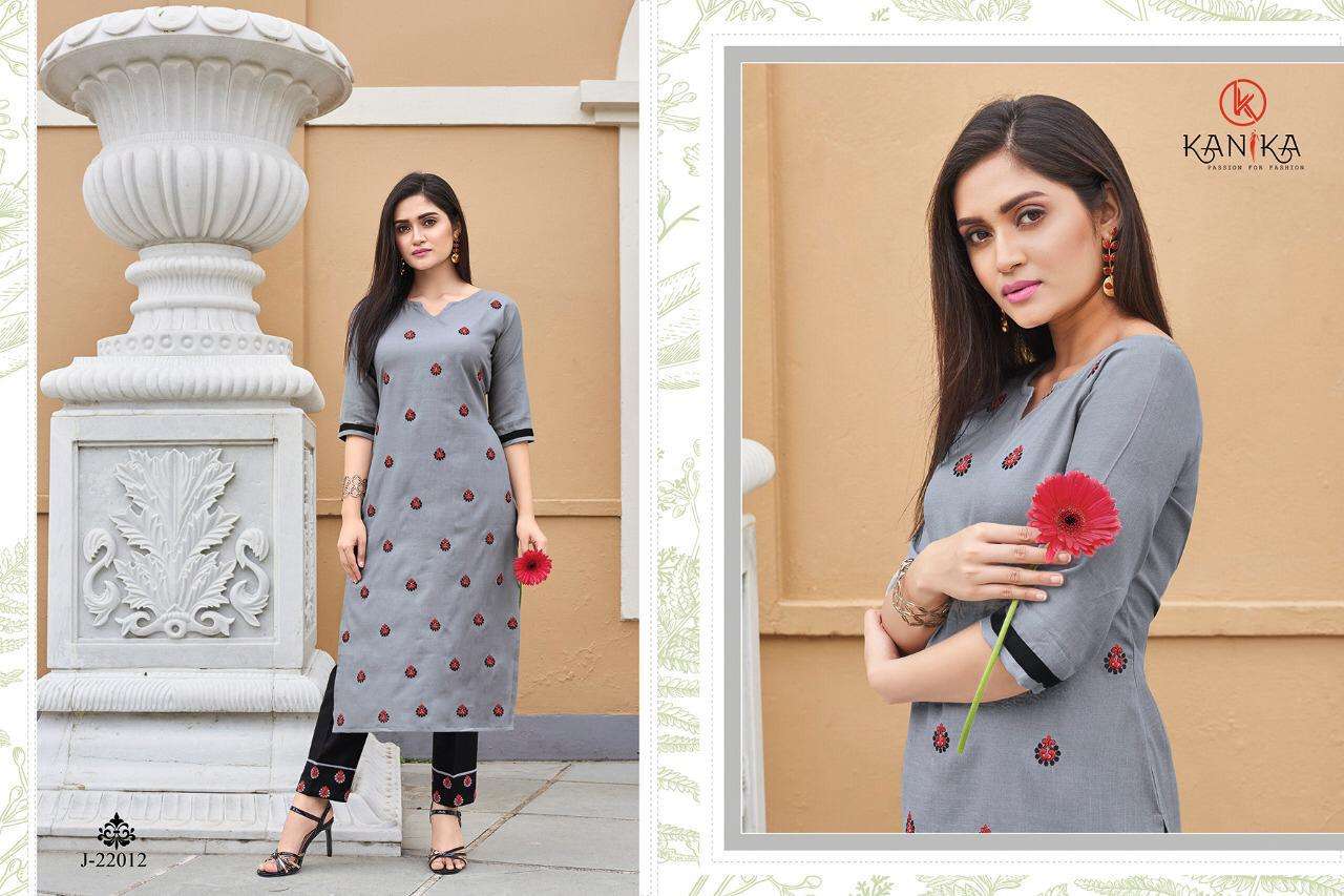 JULITE VOL-2 BY KANIKA 22007 TO 22012 SERIES DESIGNER BEAUTIFUL STYLISH FANCY COLORFUL CASUAL WEAR & ETHNIC WEAR & READY TO WEAR RUBY SLUB WITH EMBROIDERY KURTIS AT WHOLESALE PRICE