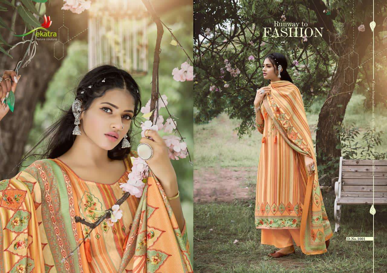 SAHIRA BY EKATRA 1001 TO 1007 SERIES SUITS BEAUTIFUL FANCY COLORFUL STYLISH PARTY WEAR & OCCASIONAL WEAR PURE PASHMINA DIGITAL PRINTED WITH EMBROIDERY DRESSES AT WHOLESALE PRICE