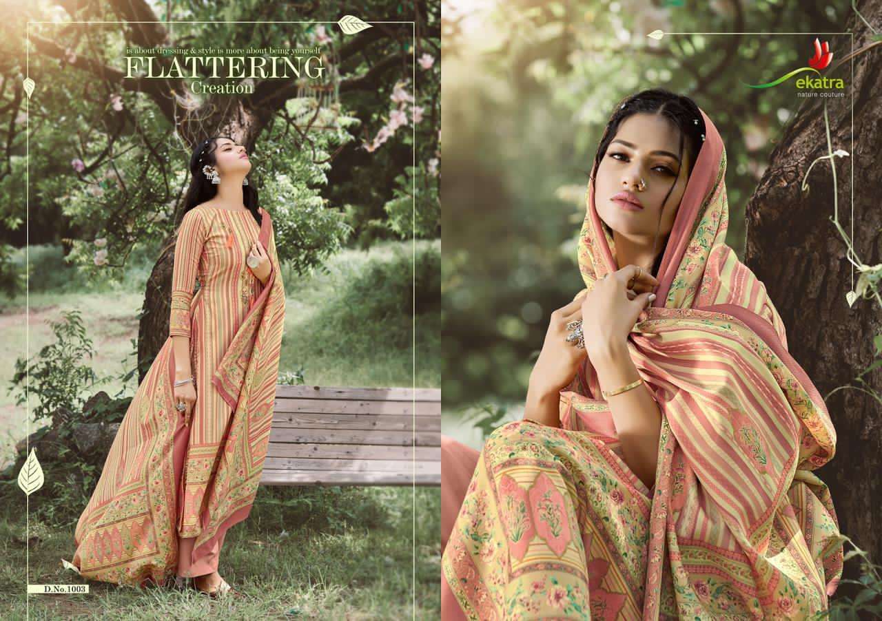 SAHIRA BY EKATRA 1001 TO 1007 SERIES SUITS BEAUTIFUL FANCY COLORFUL STYLISH PARTY WEAR & OCCASIONAL WEAR PURE PASHMINA DIGITAL PRINTED WITH EMBROIDERY DRESSES AT WHOLESALE PRICE