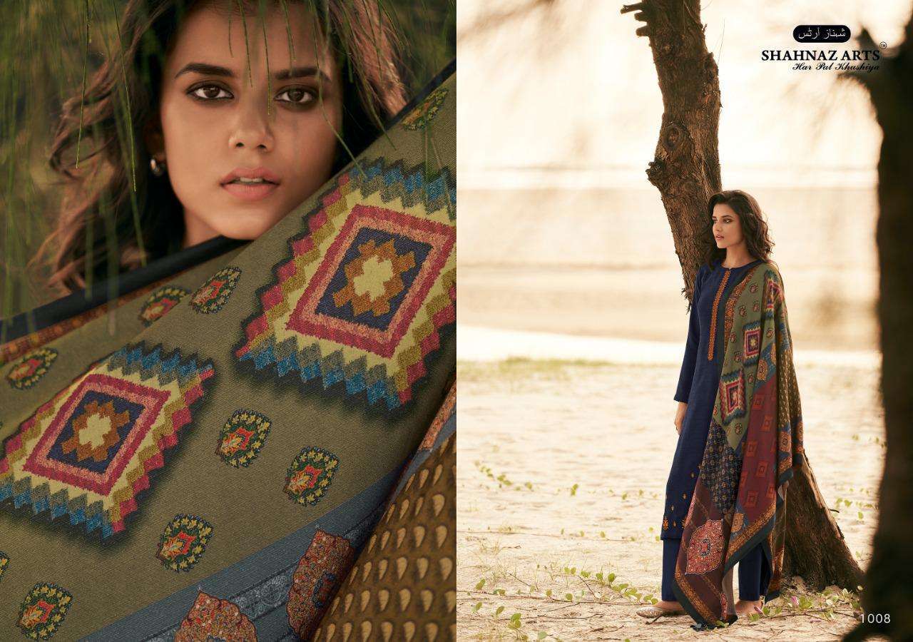 ZARSA BY SHAHNAZ ARTS 1001 TO 1008 SERIES SUITS BEAUTIFUL FANCY COLORFUL STYLISH PARTY WEAR & OCCASIONAL WEAR  PASHMINA PRINTED WITH EMBROIDERY DRESSES AT WHOLESALE PRICE