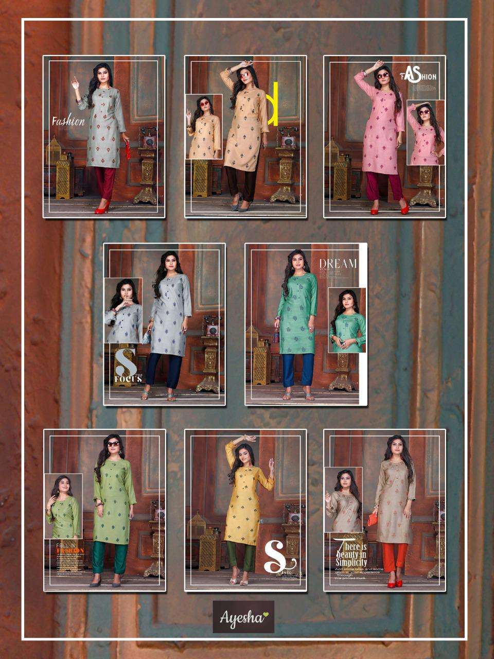 SHAAYRA BY AYESHA 101 TO 108 SERIES BEAUTIFUL STYLISH FANCY COLORFUL CASUAL WEAR & ETHNIC WEAR & READY TO WEAR RAYON EMBROIDERED KURTIS WITH BOTTOM AT WHOLESALE PRICE