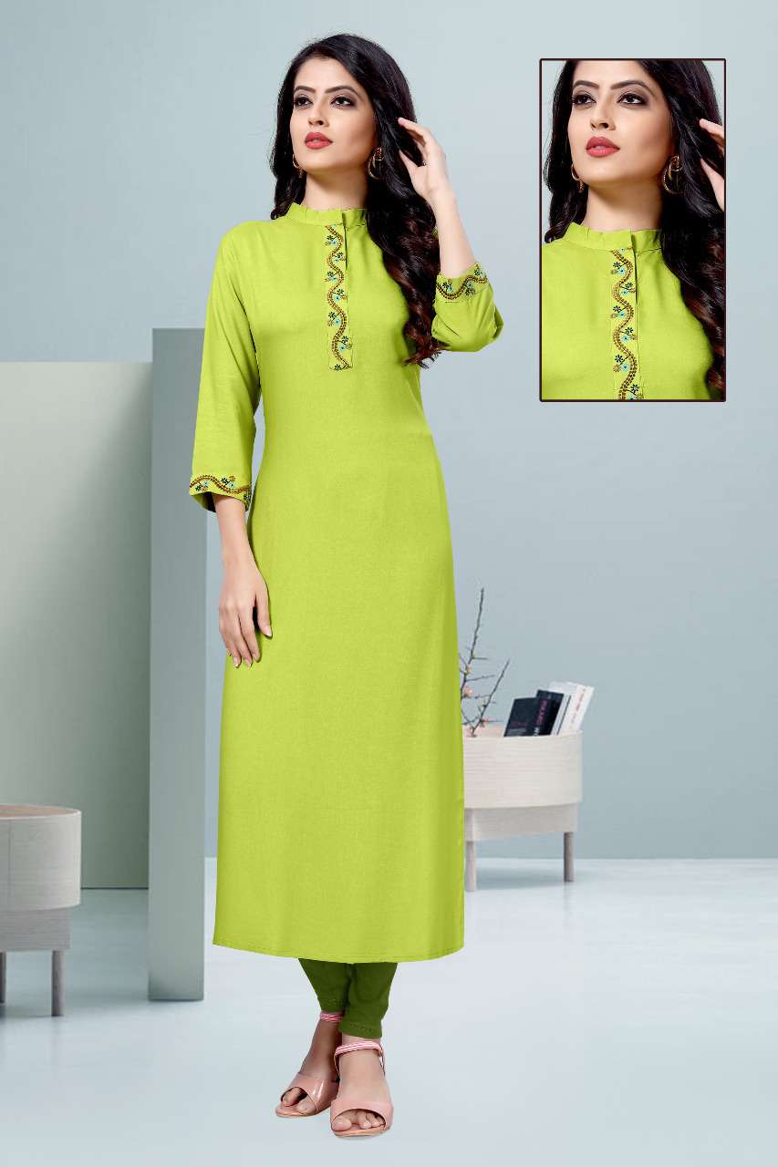 KARIGARI BY SNAPSTYLE 101 TO 110 SERIES STYLISH FANCY BEAUTIFUL COLORFUL CASUAL WEAR & ETHNIC WEAR RAYON EMBROIDERED KURTIS AT WHOLESALE PRICE