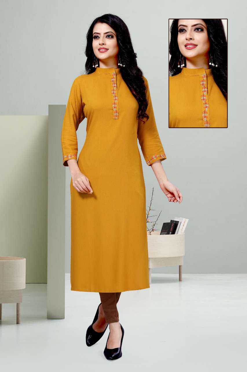 KARIGARI BY SNAPSTYLE 101 TO 110 SERIES STYLISH FANCY BEAUTIFUL COLORFUL CASUAL WEAR & ETHNIC WEAR RAYON EMBROIDERED KURTIS AT WHOLESALE PRICE