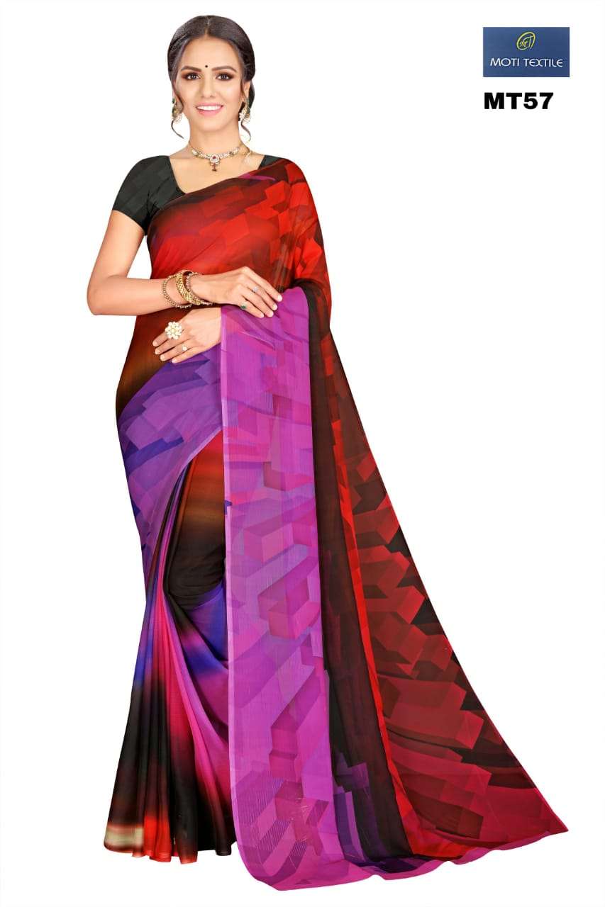 DAIZY BY MOTI TEXTILE 53 TO 58 SERIES INDIAN TRADITIONAL WEAR COLLECTION BEAUTIFUL STYLISH FANCY COLORFUL PARTY WEAR & OCCASIONAL WEAR CHIFFON DIGITAL PRINT SAREES AT WHOLESALE PRICE