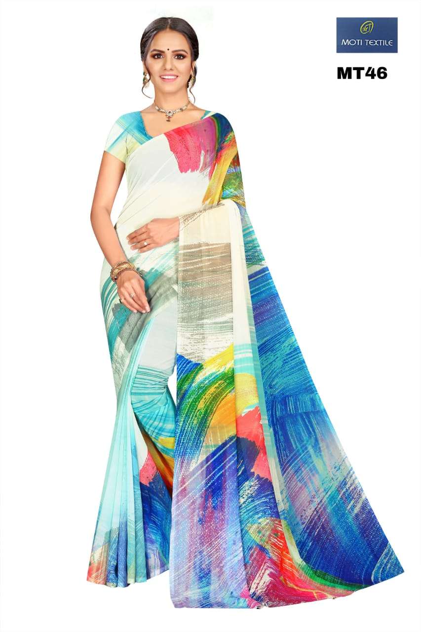 AAROHI BY MOTI TEXTILE 36 TO 47 SERIES INDIAN TRADITIONAL WEAR COLLECTION BEAUTIFUL STYLISH FANCY COLORFUL PARTY WEAR & OCCASIONAL WEAR GEORGETTE DIGITAL PRINT SAREES AT WHOLESALE PRICE