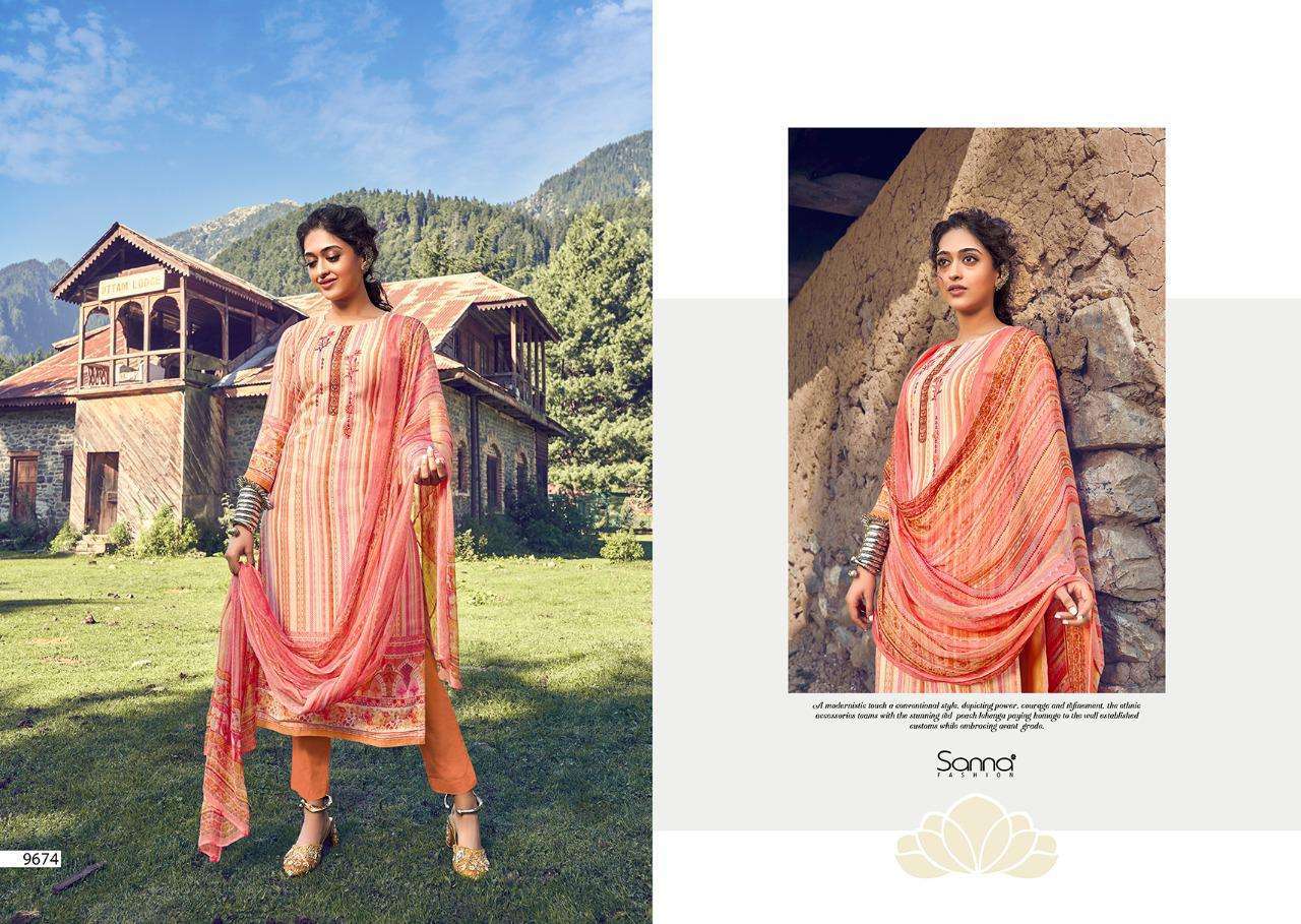 HABIBAH BY SANNA FASHION 9674 TO 9683 SERIES BEAUTIFUL SUITS STYLISH FANCY COLORFUL PARTY WEAR & OCCASIONAL WEAR PURE PASHMINA DIGITAL PRINTED DRESSES AT WHOLESALE PRICE