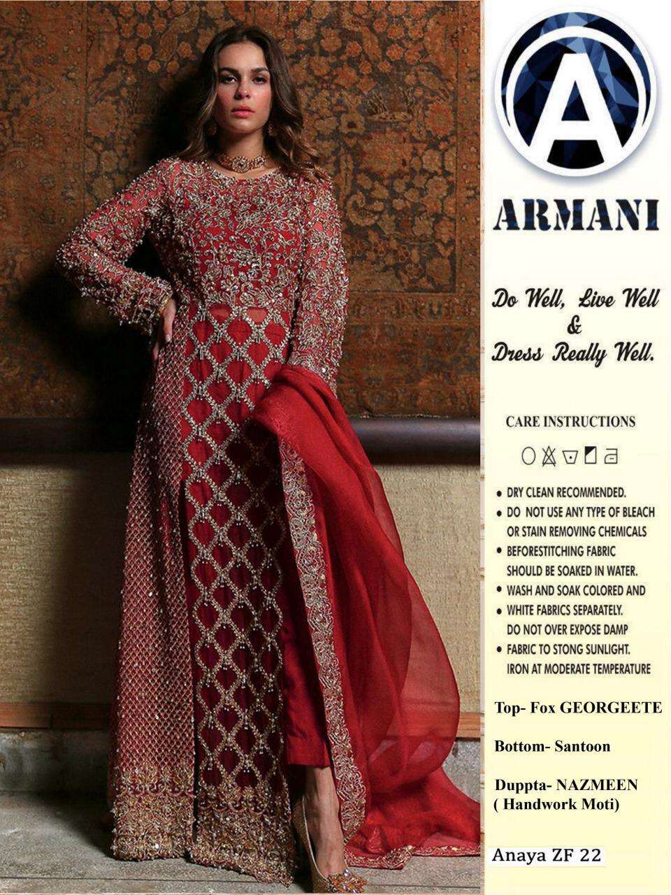 RIMISHA 06 BY ARMANI 22 TO 22-D SERIES Z DESIGNER SUITS BEAUTIFUL FANCY COLORFUL STYLISH PARTY WEAR & OCCASIONAL WEAR FAUX GEORGETTE HEAVY EMBROIDERED DRESSES AT WHOLESALE PRICE