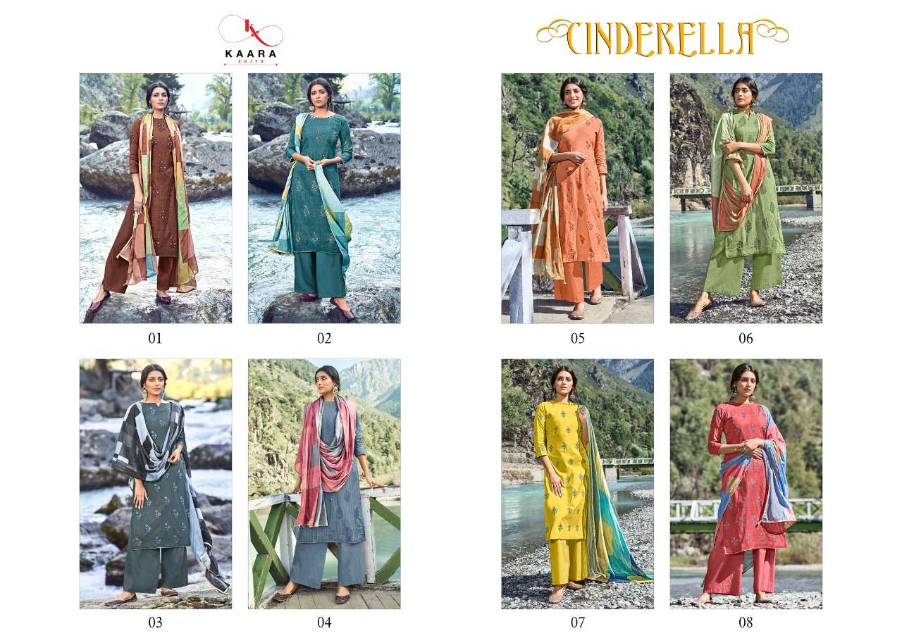 CINDERELLA BY KAARA SUITS 01 TO 08 SERIES BEAUTIFUL SUITS STYLISH FANCY COLORFUL PARTY WEAR & OCCASIONAL WEAR PASHMINA PRINTED DRESSES AT WHOLESALE PRICE
