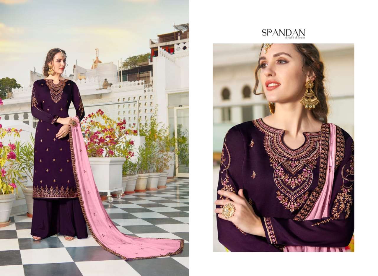 SPANDAN BY SHIVANG INTERNATIONAL 1001 TO 1006 SERIES BEAUTIFUL SUITS STYLISH FANCY COLORFUL PARTY WEAR & OCCASIONAL WEAR HEAVY SATIN GEORGETTE WITH EMBROIDERED DRESSES AT WHOLESALE PRICE