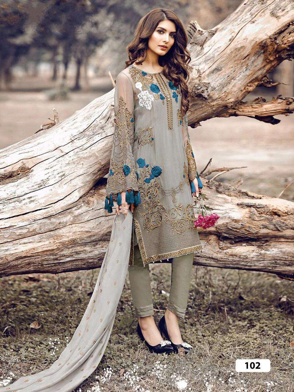 PAKISTANI HIT DESIGN 102 COLOURS BY FASHID WHOLESALE 102-A TO 102-L SERIES PAKISTANI SUITS BEAUTIFUL FANCY COLORFUL STYLISH PARTY WEAR & OCCASIONAL WEAR FAUX GEORGETTE WITH EMBROIDERY DRESSES AT WHOLESALE PRICE