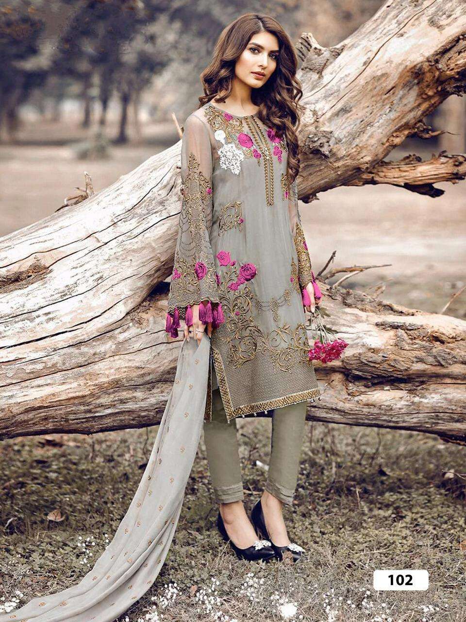 PAKISTANI HIT DESIGN 102 COLOURS BY FASHID WHOLESALE 102-A TO 102-L SERIES PAKISTANI SUITS BEAUTIFUL FANCY COLORFUL STYLISH PARTY WEAR & OCCASIONAL WEAR FAUX GEORGETTE WITH EMBROIDERY DRESSES AT WHOLESALE PRICE