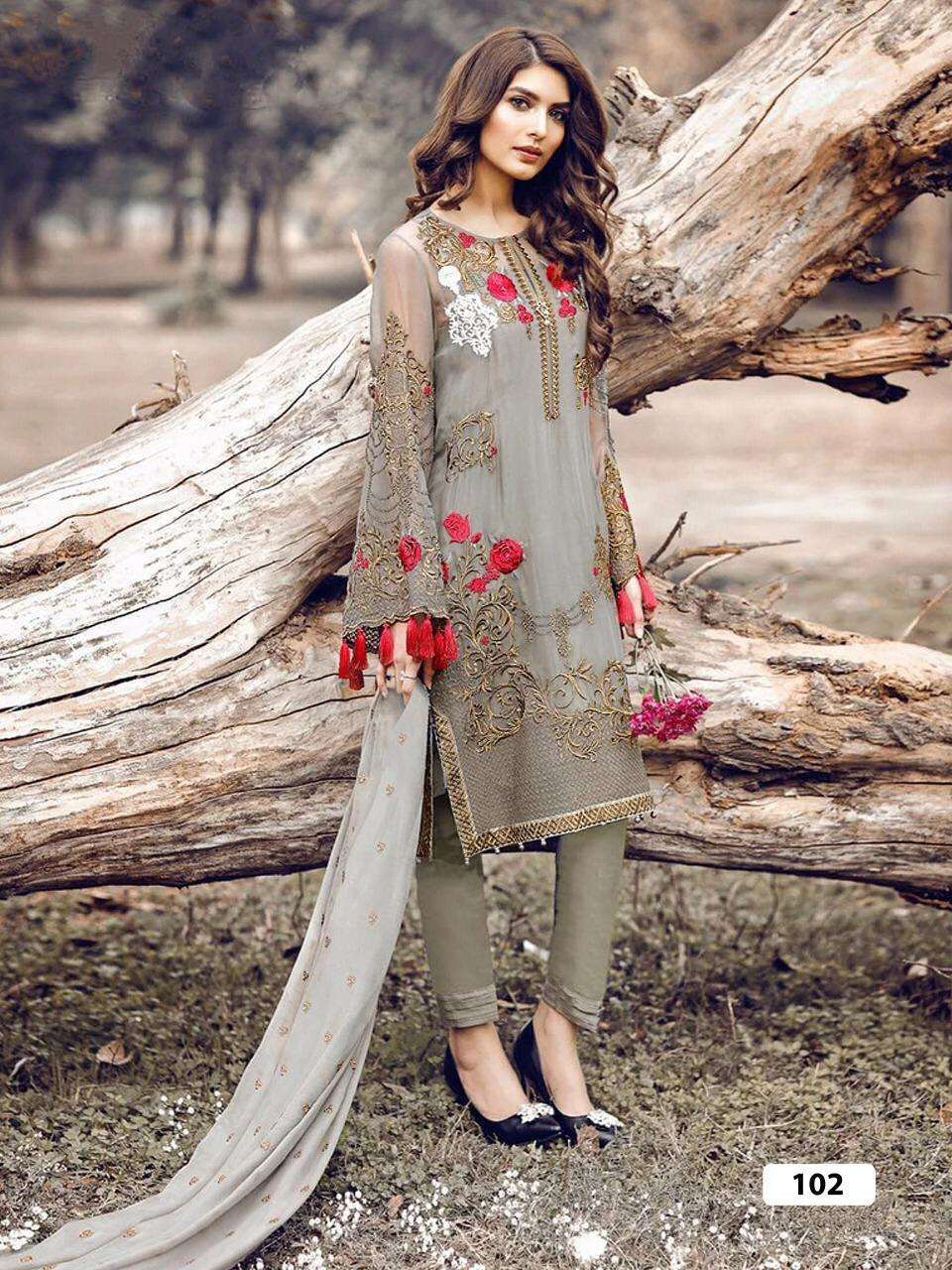 PAKISTANI HIT DESIGN 102 COLOURS BY FASHID WHOLESALE 102-A TO 102-L SERIES PAKISTANI SUITS BEAUTIFUL FANCY COLORFUL STYLISH PARTY WEAR & OCCASIONAL WEAR FAUX GEORGETTE WITH EMBROIDERY DRESSES AT WHOLESALE PRICE