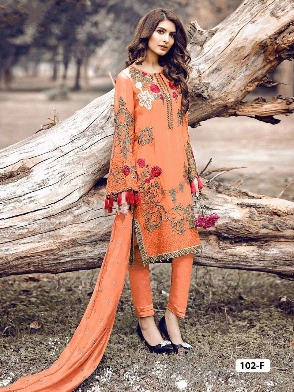 PAKISTANI HIT DESIGN 102 COLOURS BY FASHID WHOLESALE 102-A TO 102-L SERIES PAKISTANI SUITS BEAUTIFUL FANCY COLORFUL STYLISH PARTY WEAR & OCCASIONAL WEAR FAUX GEORGETTE WITH EMBROIDERY DRESSES AT WHOLESALE PRICE
