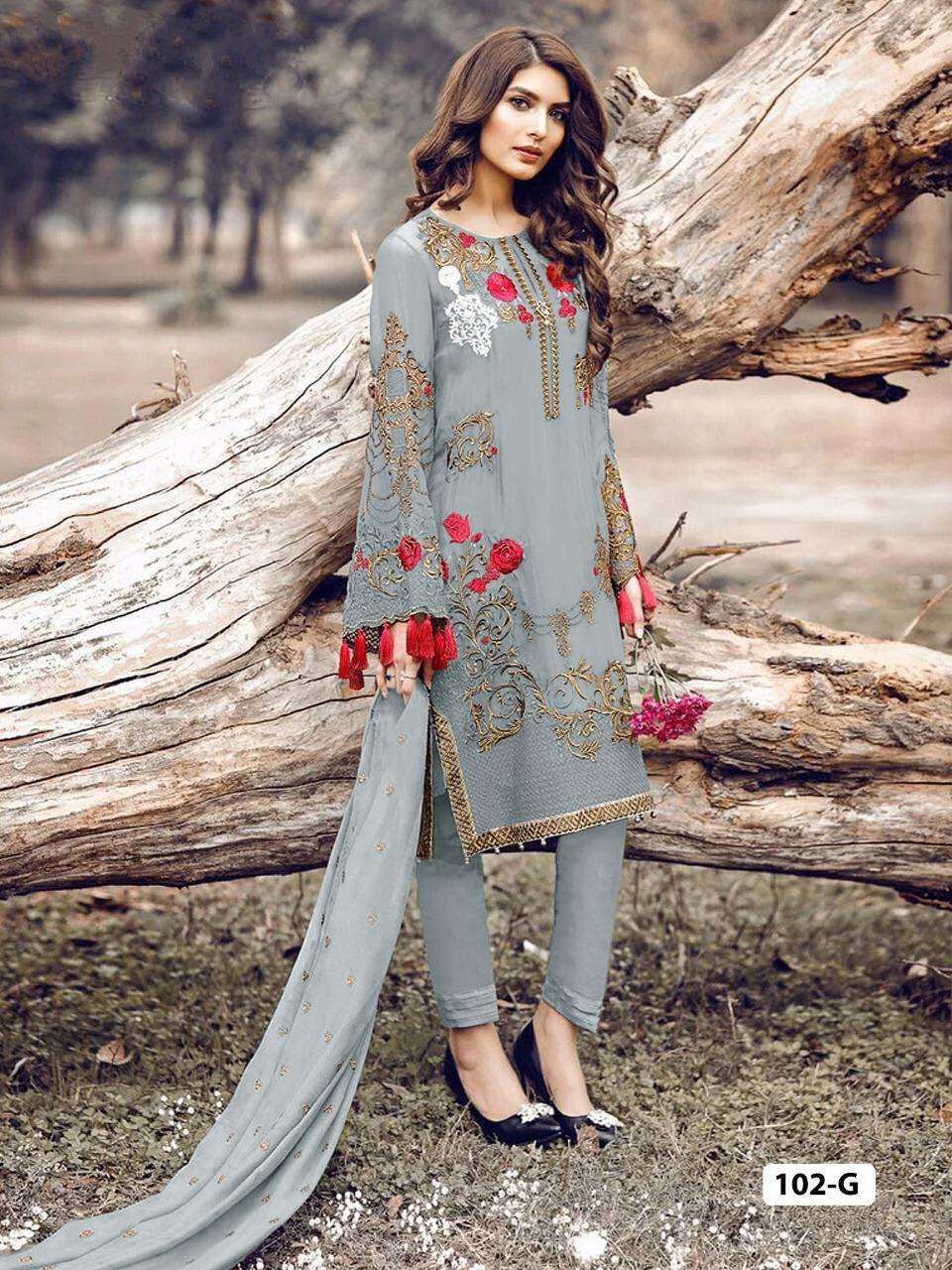 PAKISTANI HIT DESIGN 102 COLOURS BY FASHID WHOLESALE 102-A TO 102-L SERIES PAKISTANI SUITS BEAUTIFUL FANCY COLORFUL STYLISH PARTY WEAR & OCCASIONAL WEAR FAUX GEORGETTE WITH EMBROIDERY DRESSES AT WHOLESALE PRICE