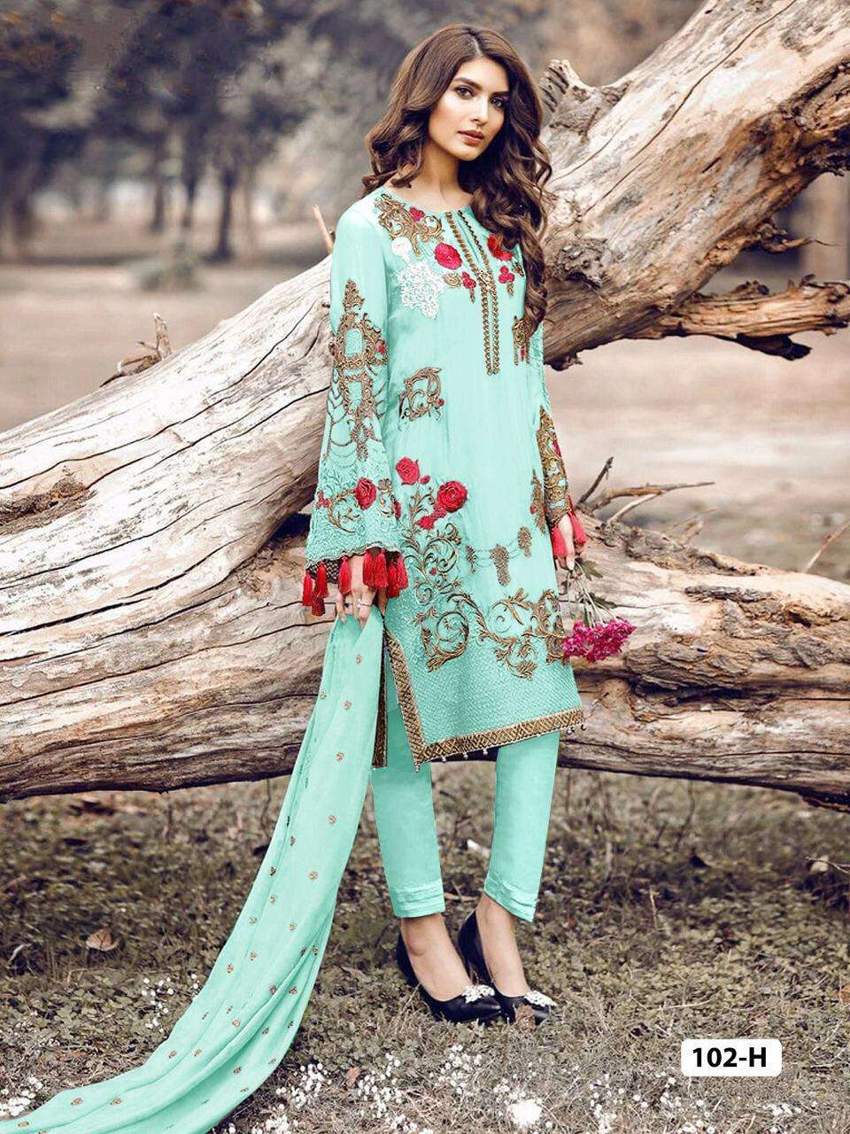 PAKISTANI HIT DESIGN 102 COLOURS BY FASHID WHOLESALE 102-A TO 102-L SERIES PAKISTANI SUITS BEAUTIFUL FANCY COLORFUL STYLISH PARTY WEAR & OCCASIONAL WEAR FAUX GEORGETTE WITH EMBROIDERY DRESSES AT WHOLESALE PRICE
