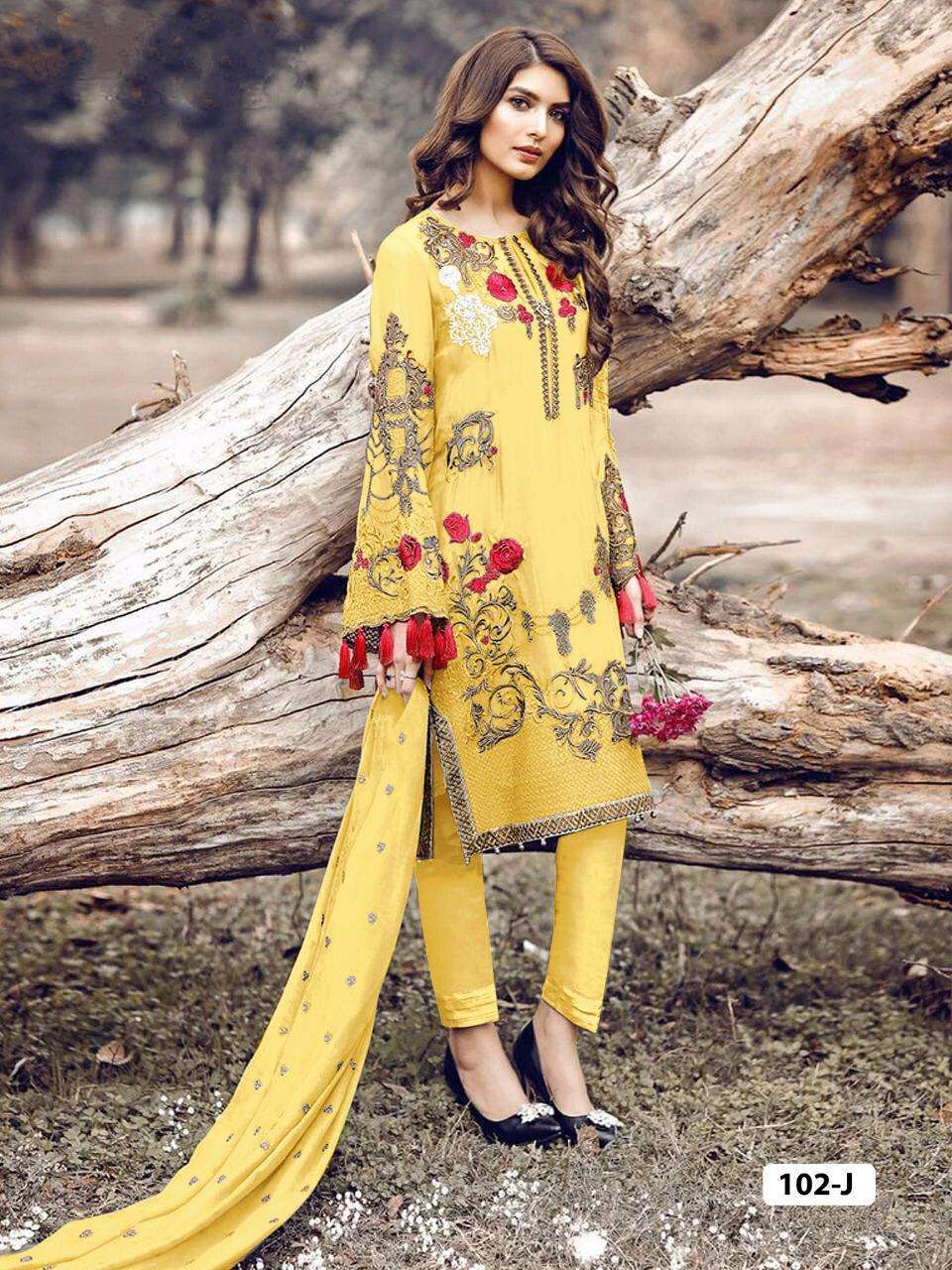 PAKISTANI HIT DESIGN 102 COLOURS BY FASHID WHOLESALE 102-A TO 102-L SERIES PAKISTANI SUITS BEAUTIFUL FANCY COLORFUL STYLISH PARTY WEAR & OCCASIONAL WEAR FAUX GEORGETTE WITH EMBROIDERY DRESSES AT WHOLESALE PRICE