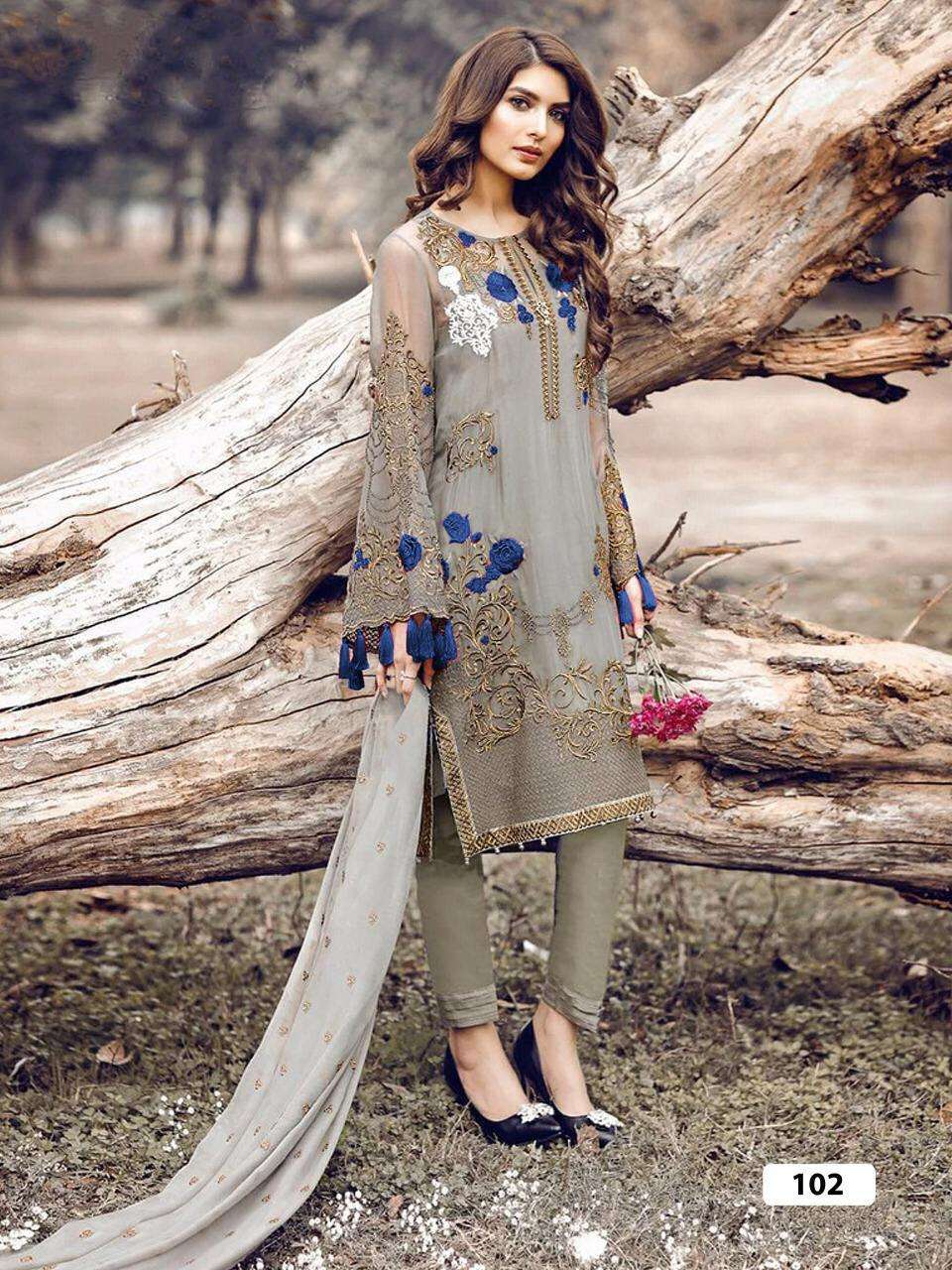 PAKISTANI HIT DESIGN 102 COLOURS BY FASHID WHOLESALE 102-A TO 102-L SERIES PAKISTANI SUITS BEAUTIFUL FANCY COLORFUL STYLISH PARTY WEAR & OCCASIONAL WEAR FAUX GEORGETTE WITH EMBROIDERY DRESSES AT WHOLESALE PRICE
