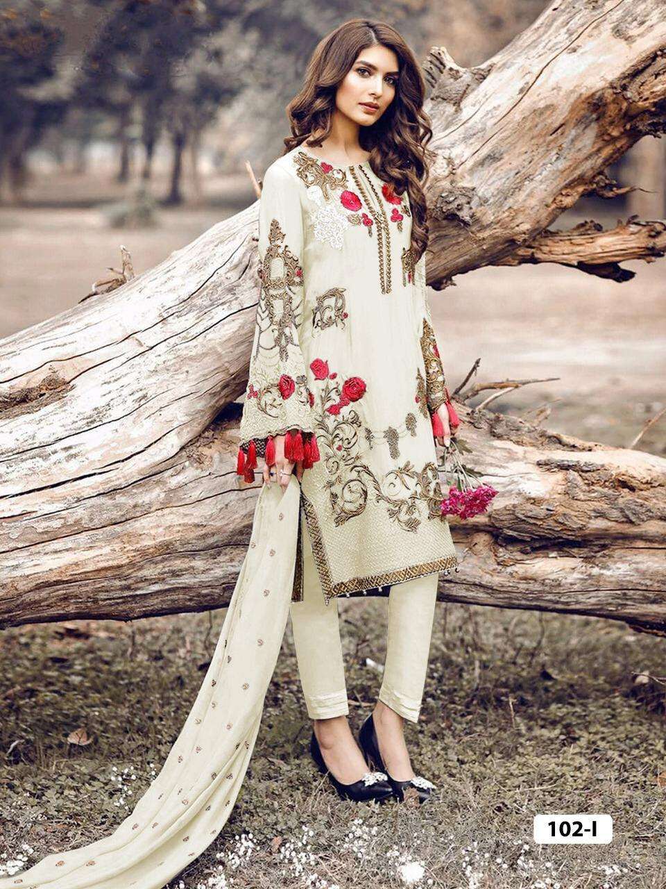 PAKISTANI HIT DESIGN 102 COLOURS BY FASHID WHOLESALE 102-A TO 102-L SERIES PAKISTANI SUITS BEAUTIFUL FANCY COLORFUL STYLISH PARTY WEAR & OCCASIONAL WEAR FAUX GEORGETTE WITH EMBROIDERY DRESSES AT WHOLESALE PRICE