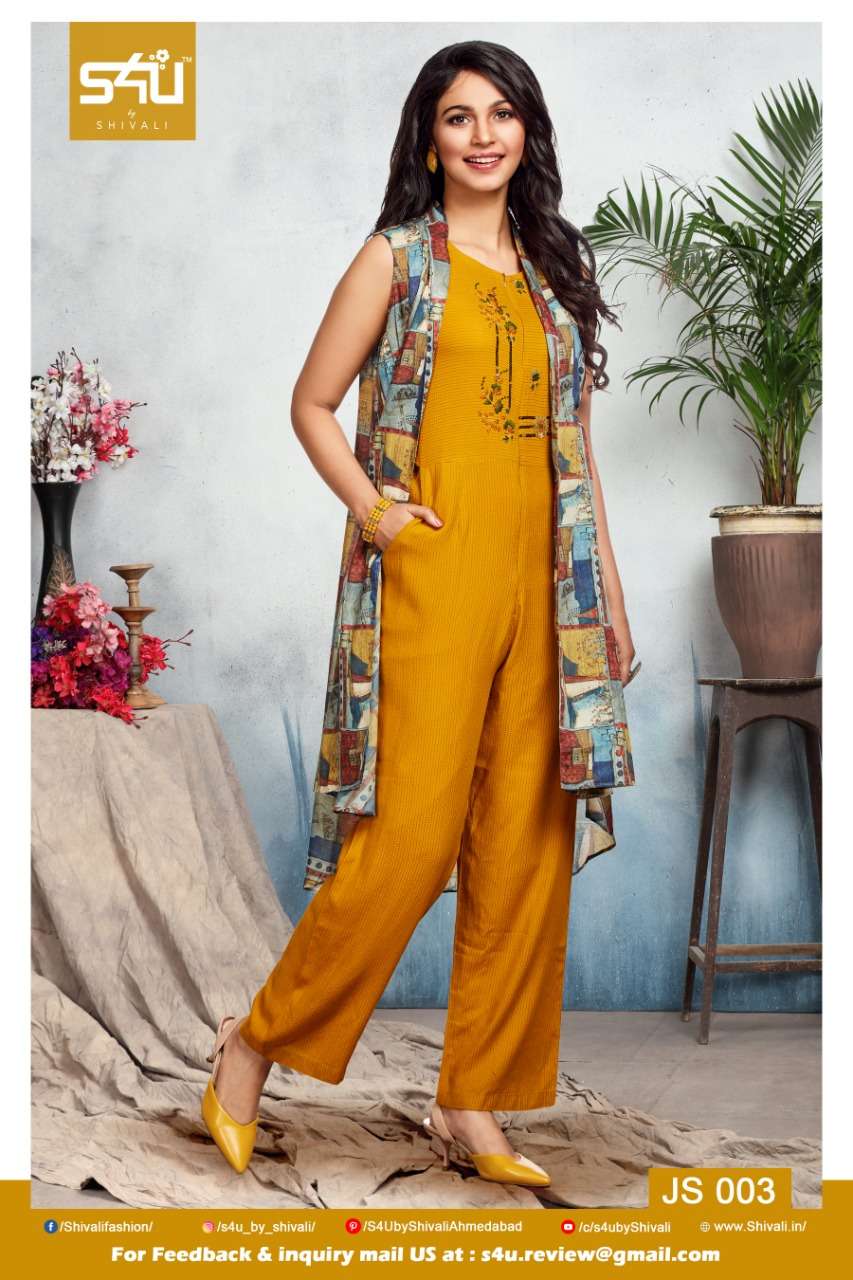 HELLO JACKET 001 SERIES BY S4U FASHION 001 TO 005 SERIES STYLISH FANCY BEAUTIFUL COLORFUL CASUAL WEAR & ETHNIC WEAR RAYON PRINTED KURTIS AT WHOLESALE PRICE