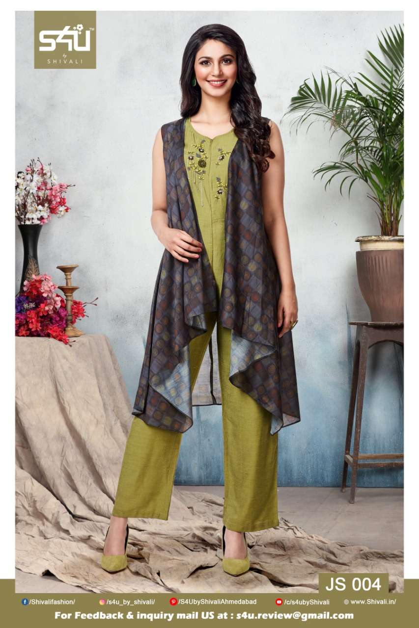 HELLO JACKET 001 SERIES BY S4U FASHION 001 TO 005 SERIES STYLISH FANCY BEAUTIFUL COLORFUL CASUAL WEAR & ETHNIC WEAR RAYON PRINTED KURTIS AT WHOLESALE PRICE