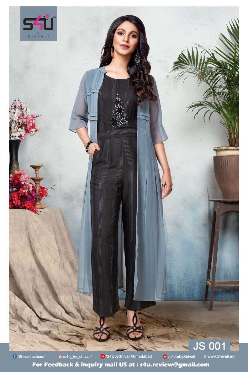 HELLO JACKET 001 SERIES BY S4U FASHION 001 TO 005 SERIES STYLISH FANCY BEAUTIFUL COLORFUL CASUAL WEAR & ETHNIC WEAR RAYON PRINTED KURTIS AT WHOLESALE PRICE