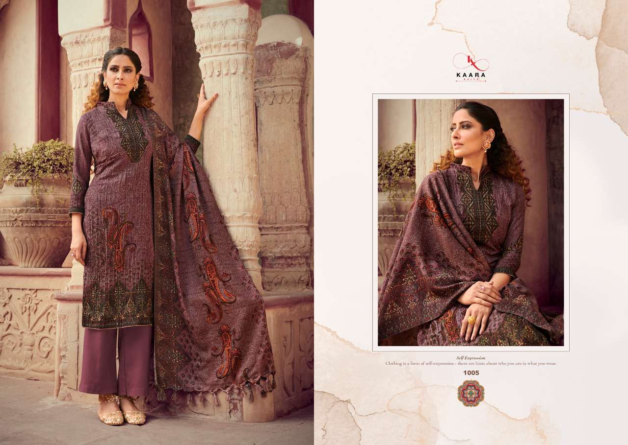 RANGREZ BY KAARA SUITS 1001 TO 1008 SERIES BEAUTIFUL STYLISH SUITS FANCY COLORFUL CASUAL WEAR & ETHNIC WEAR & READY TO WEAR PASHMINA PRINTED WITH EMBROIDERY DRESSES AT WHOLESALE PRICE