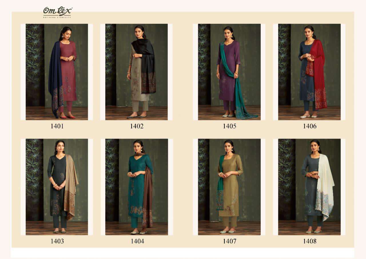 AADYA BY OM TEX 1401 TO 1408 SERIES BEAUTIFUL STYLISH SUITS FANCY COLORFUL CASUAL WEAR & ETHNIC WEAR & READY TO WEAR PASHMINA PRINTED DRESSES AT WHOLESALE PRICE