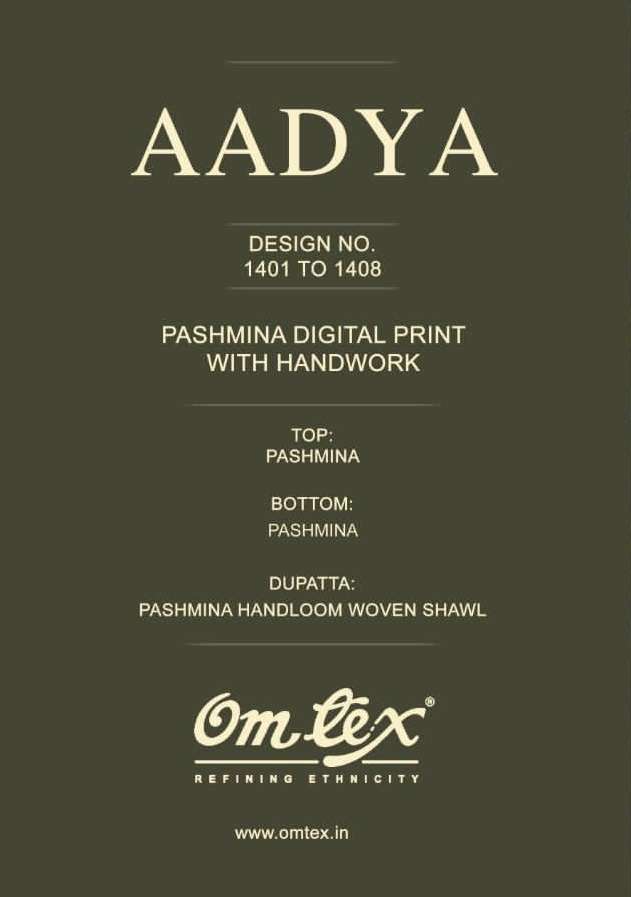 AADYA BY OM TEX 1401 TO 1408 SERIES BEAUTIFUL STYLISH SUITS FANCY COLORFUL CASUAL WEAR & ETHNIC WEAR & READY TO WEAR PASHMINA PRINTED DRESSES AT WHOLESALE PRICE