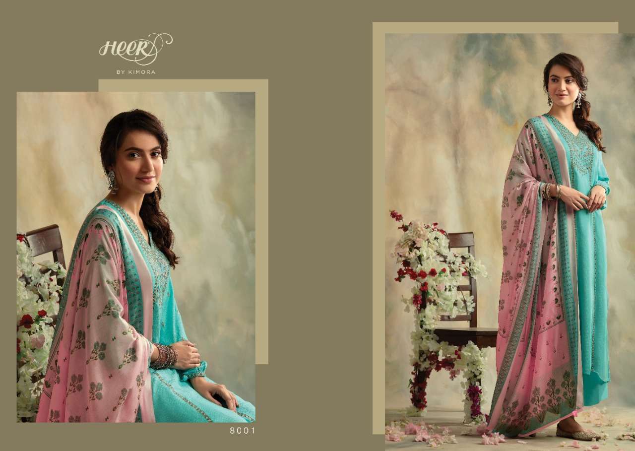 BAHAAR BY HEER 8001 TO 8007 SERIES BEAUTIFUL SUITS STYLISH FANCY COLORFUL PARTY WEAR & OCCASIONAL WEAR SPUN WOOL DYED FABRICS WITH EMBROIDERY DRESSES AT WHOLESALE PRICE