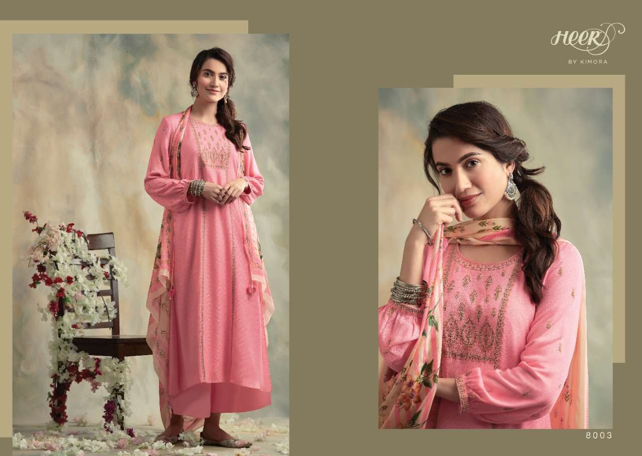 BAHAAR BY HEER 8001 TO 8007 SERIES BEAUTIFUL SUITS STYLISH FANCY COLORFUL PARTY WEAR & OCCASIONAL WEAR SPUN WOOL DYED FABRICS WITH EMBROIDERY DRESSES AT WHOLESALE PRICE