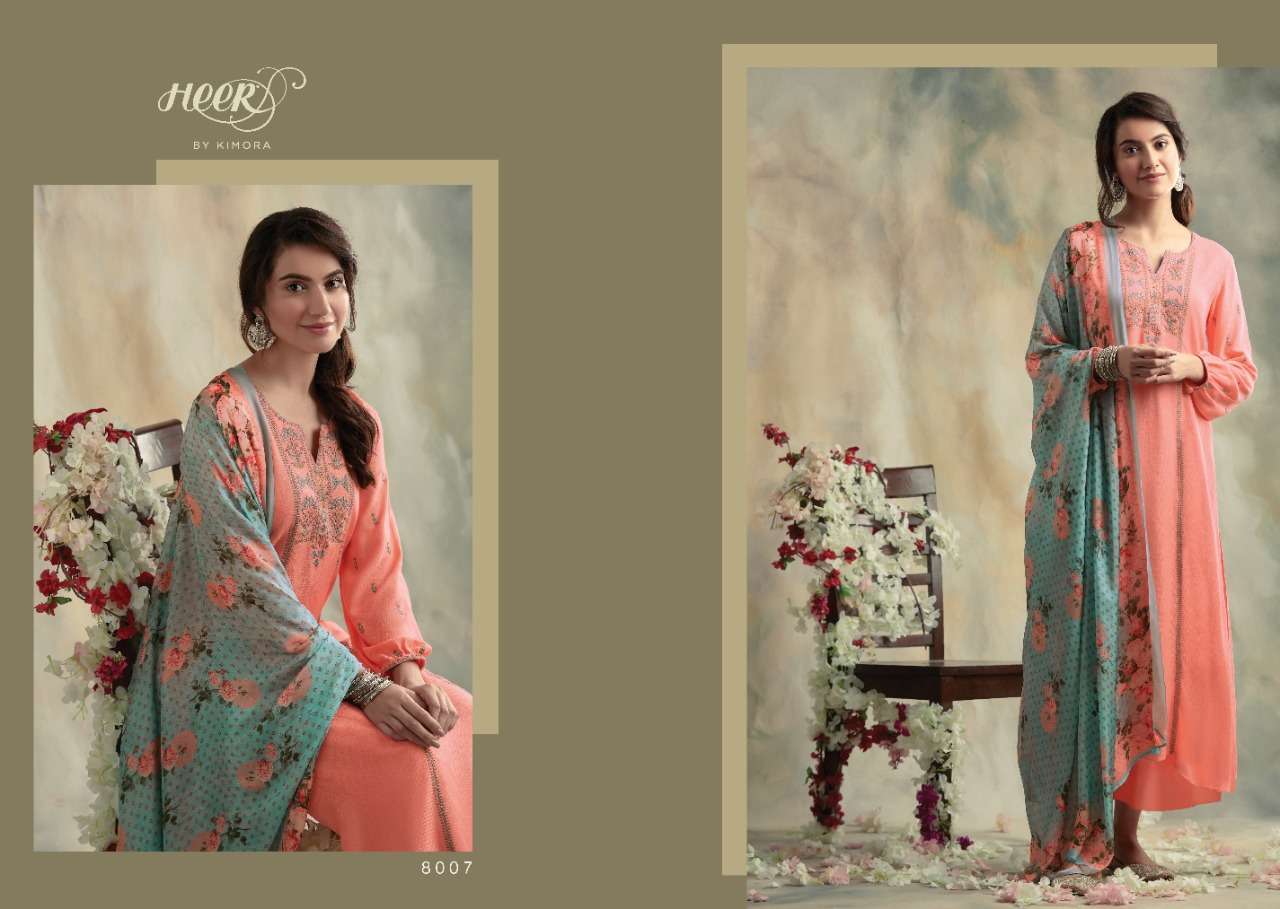 BAHAAR BY HEER 8001 TO 8007 SERIES BEAUTIFUL SUITS STYLISH FANCY COLORFUL PARTY WEAR & OCCASIONAL WEAR SPUN WOOL DYED FABRICS WITH EMBROIDERY DRESSES AT WHOLESALE PRICE