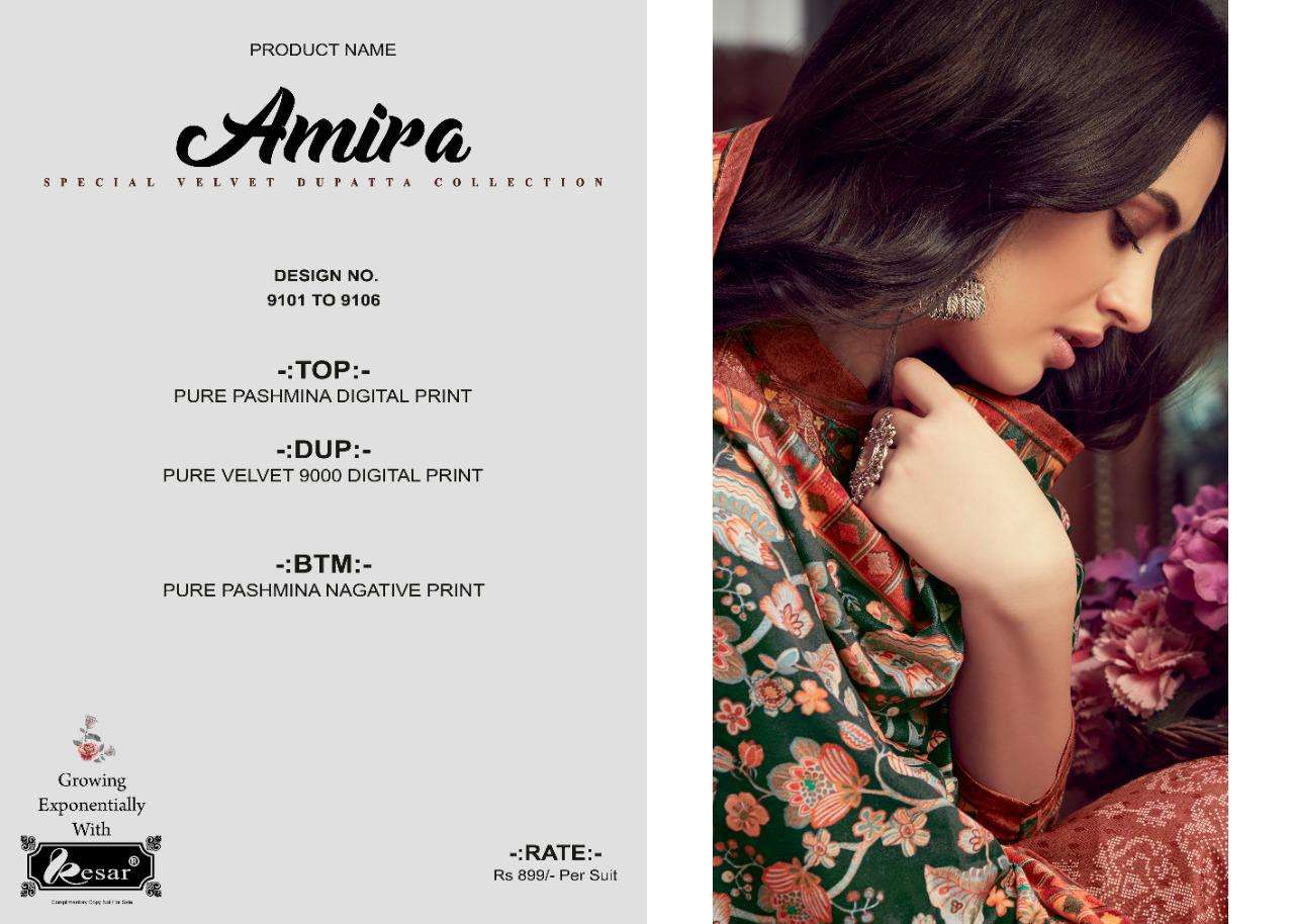 AMIRA BY KESAR 9101 TO 9106 SERIES BEAUTIFUL STYLISH PAKISATNI SUITS FANCY COLORFUL CASUAL WEAR & ETHNIC WEAR & READY TO WEAR PURE PASHMINA DIGITAL PRINTED DRESSES AT WHOLESALE PRICE