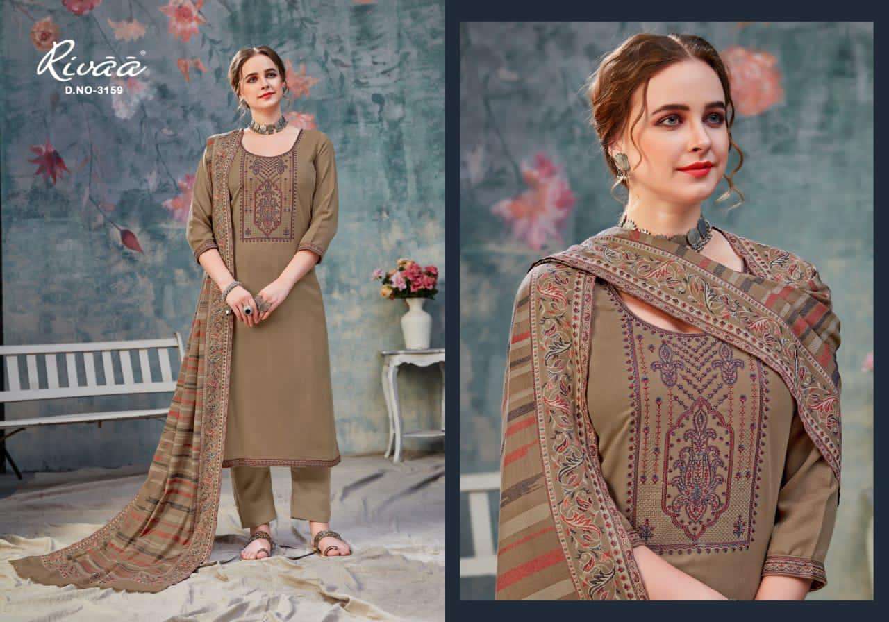 ASMAA BY RIVAA 3158 TO 3164 SERIES BEAUTIFUL STYLISH PAKISATNI SUITS FANCY COLORFUL CASUAL WEAR & ETHNIC WEAR & READY TO WEAR HEAVY PASHMINA EMBROIDERED DRESSES AT WHOLESALE PRICE