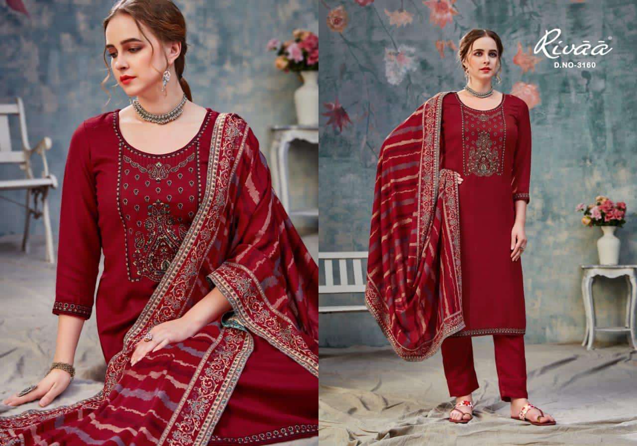 ASMAA BY RIVAA 3158 TO 3164 SERIES BEAUTIFUL STYLISH PAKISATNI SUITS FANCY COLORFUL CASUAL WEAR & ETHNIC WEAR & READY TO WEAR HEAVY PASHMINA EMBROIDERED DRESSES AT WHOLESALE PRICE