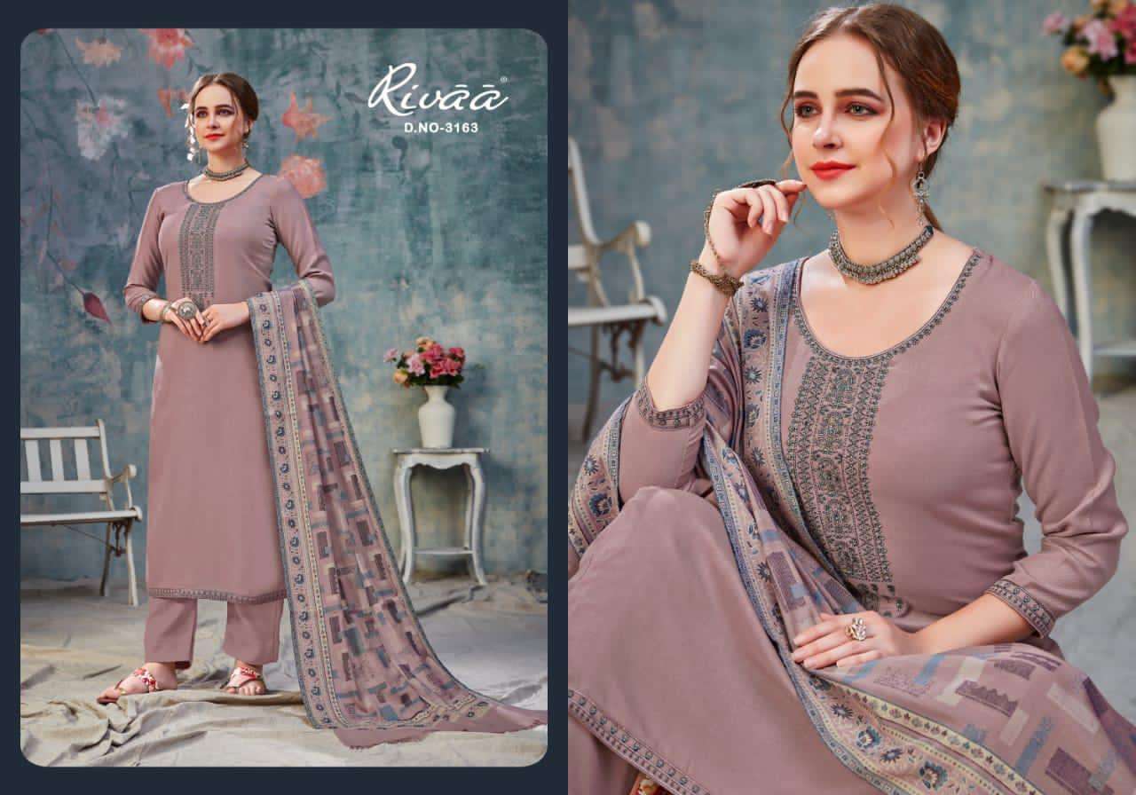 ASMAA BY RIVAA 3158 TO 3164 SERIES BEAUTIFUL STYLISH PAKISATNI SUITS FANCY COLORFUL CASUAL WEAR & ETHNIC WEAR & READY TO WEAR HEAVY PASHMINA EMBROIDERED DRESSES AT WHOLESALE PRICE