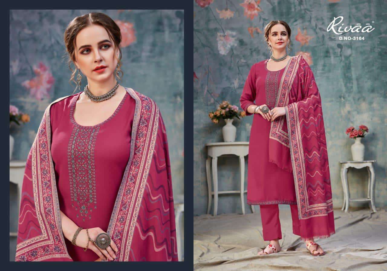 ASMAA BY RIVAA 3158 TO 3164 SERIES BEAUTIFUL STYLISH PAKISATNI SUITS FANCY COLORFUL CASUAL WEAR & ETHNIC WEAR & READY TO WEAR HEAVY PASHMINA EMBROIDERED DRESSES AT WHOLESALE PRICE
