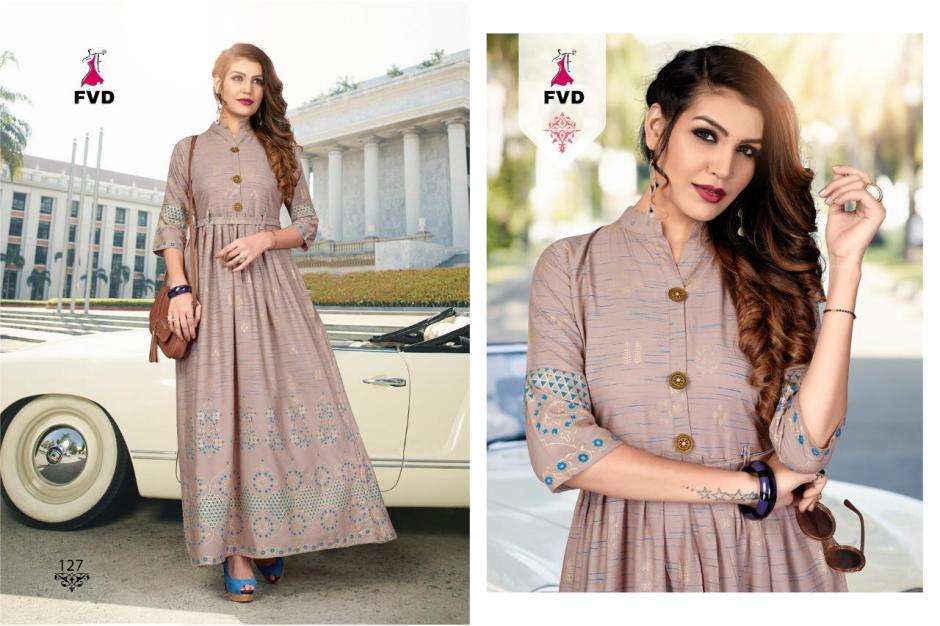 RANG VOL-2 BY FVD 125 TO 132 SERIES DESIGNER COLLECTION BEAUTIFUL STYLISH FANCY COLORFUL PARTY WEAR & OCCASIONAL WEAR RAYON PRINT GOWNS AT WHOLESALE PRICE