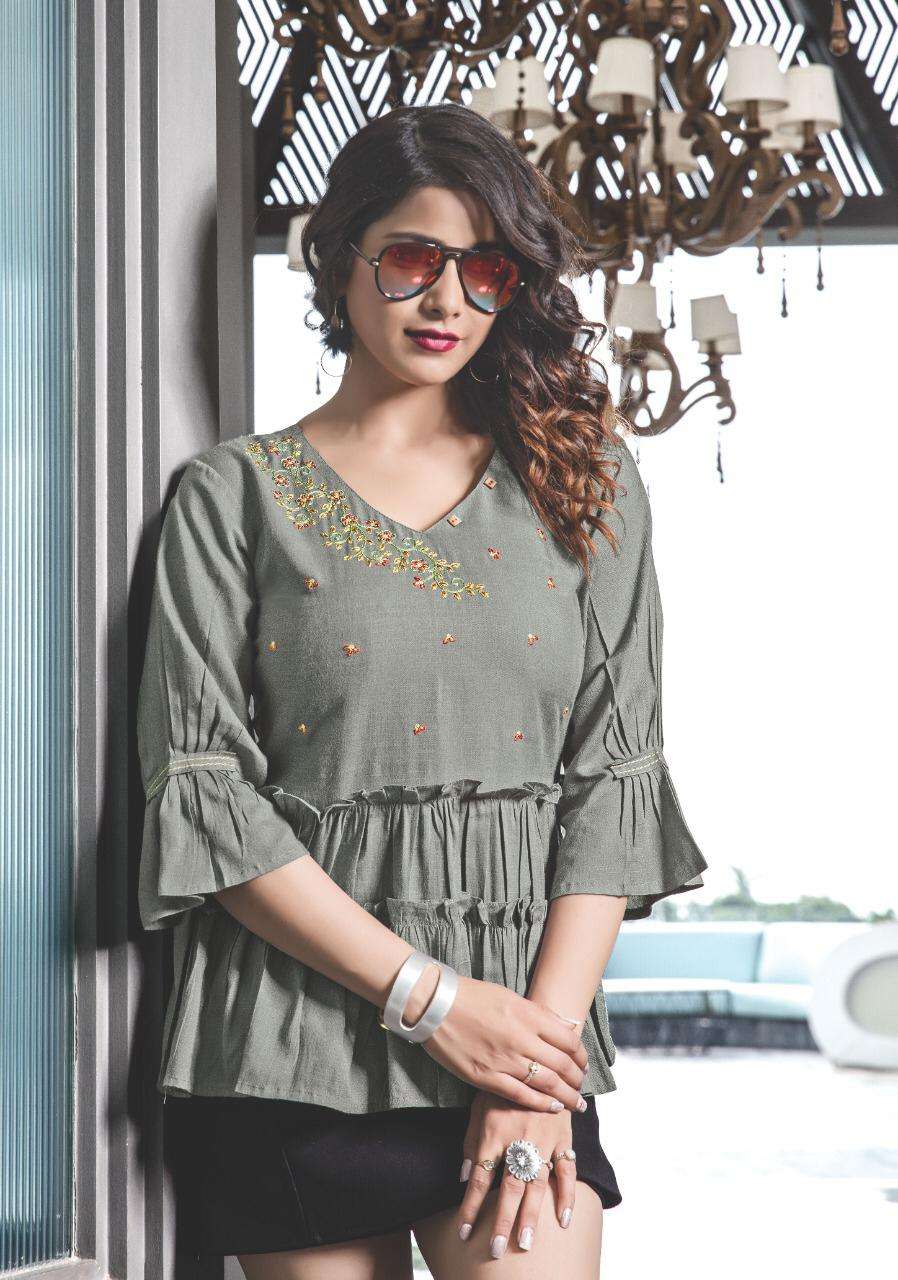 TOPSY VOL-12 BY YAMI FASHION 4541 TO 4549 SERIES BEAUTIFUL STYLISH FANCY COLORFUL CASUAL WEAR & ETHNIC WEAR HEAVY RAYON EMBROIDERED TOPS AT WHOLESALE PRICE