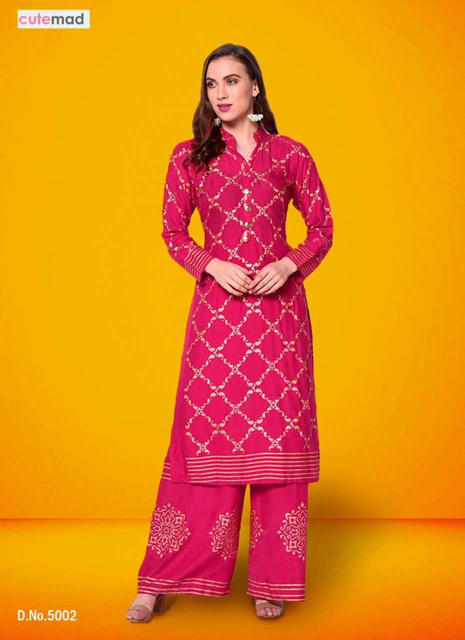 CUTEMADE VOL-5 BY KESARI EXPORTS 5001 TO 5007 SERIES STYLISH FANCY BEAUTIFUL COLORFUL CASUAL WEAR & ETHNIC WEAR BUUTER CRAPE PRINTED KURTIS WITH BOTTOM AT WHOLESALE PRICE