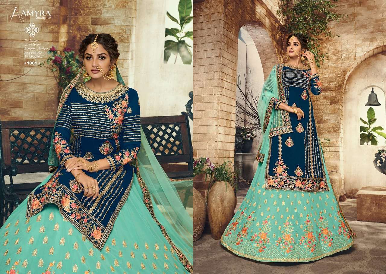 BANDHAN BY AMYRA DESIGNER 1001 TO 1005 SERIES DESIGNER SUITS COLLECTION BEAUTIFUL STYLISH COLORFUL FANCY PARTY WEAR & OCCASIONAL WEAR REAL GEORGETTE EMBROIDERY DRESSES AT WHOLESALE PRICE