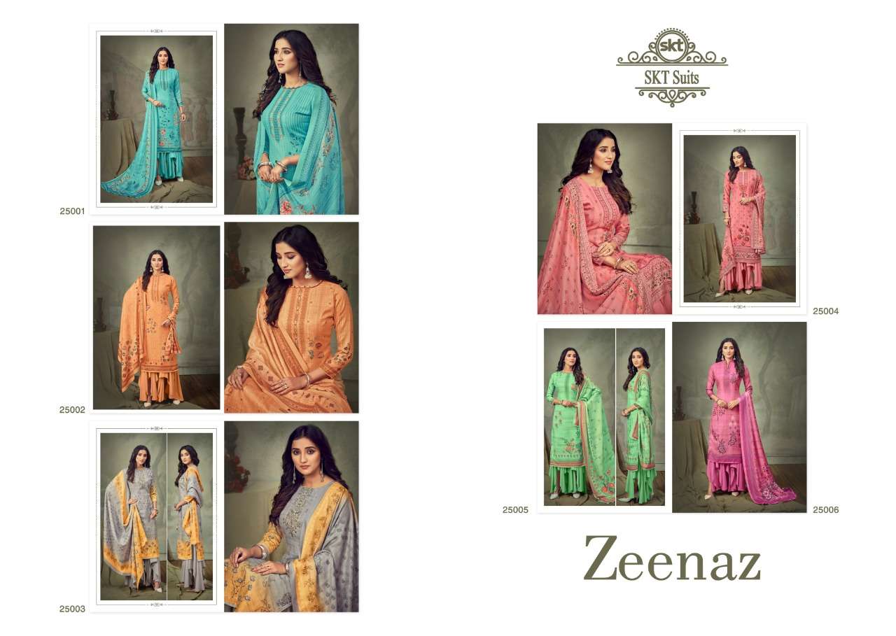 ZEENAZ BY SKT SUITS 25001 TO 25006 SERIES BEAUTIFUL SUITS STYLISH FANCY COLORFUL PARTY WEAR & OCCASIONAL WEAR PURE PASHMINA DIGITAL PRINTED DRESSES AT WHOLESALE PRICE