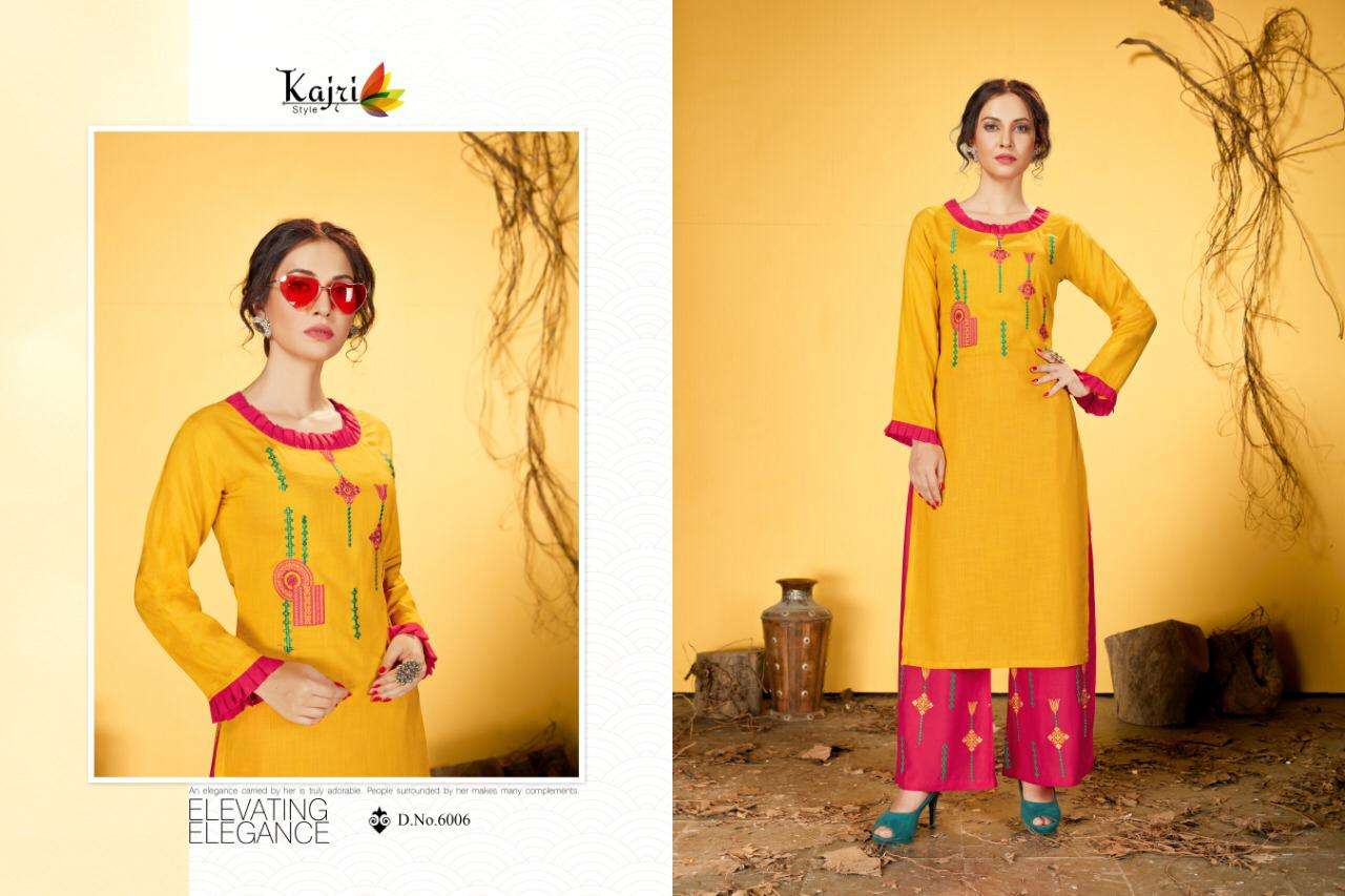 Noor Vol-6 By Kajri Style 6001 To 6008 Series Stylish Fancy Beautiful Colorful Casual Wear & Ethnic Wear Rayon Slub Kurtis With Bottom At Wholesale Price