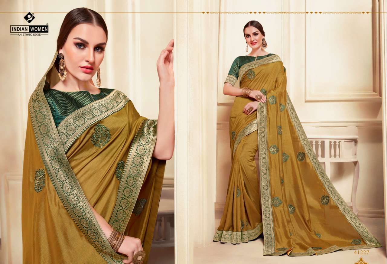NAMASTE VOL-8 BY INDIAN WOMEN 41220 TO 41231 SERIES INDIAN TRADITIONAL WEAR COLLECTION BEAUTIFUL STYLISH FANCY COLORFUL PARTY WEAR & OCCASIONAL WEAR TWO TONE CHIFFON WITH EMBROIDERY SAREES AT WHOLESALE PRICE