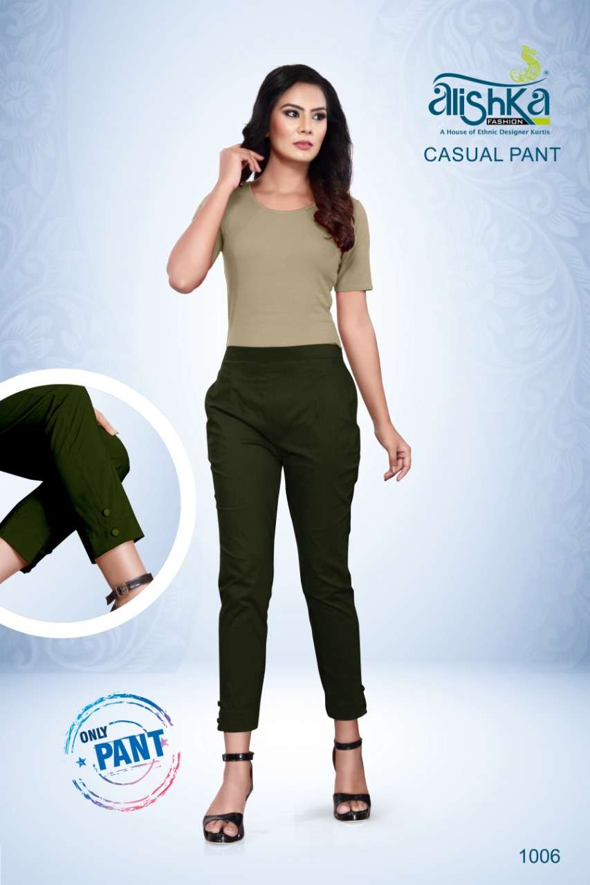 CASUAL PANT BY ALISHKA FASHION 1001 TO 1007 SERIES BEAUTIFUL STYLISH FANCY COLORFUL PARTY WEAR & ETHNIC WEAR SPANDEX PANTS AT WHOLESALE PRICE