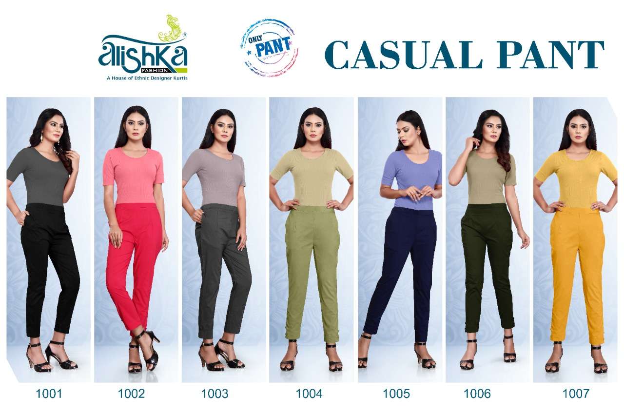 CASUAL PANT BY ALISHKA FASHION 1001 TO 1007 SERIES BEAUTIFUL STYLISH FANCY COLORFUL PARTY WEAR & ETHNIC WEAR SPANDEX PANTS AT WHOLESALE PRICE