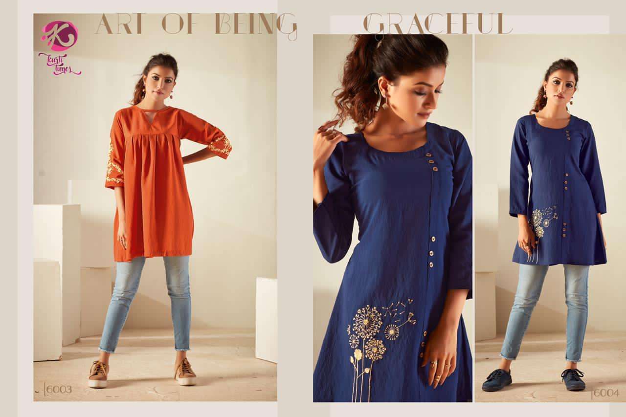 ORCHID BY KURTI TIMES 6001 TO 6005 SERIES BEAUTIFUL STYLISH FANCY COLORFUL CASUAL WEAR & ETHNIC WEAR & READY TO WEAR VISCOSE EMBROIDERED KURTIS AT WHOLESALE PRICE