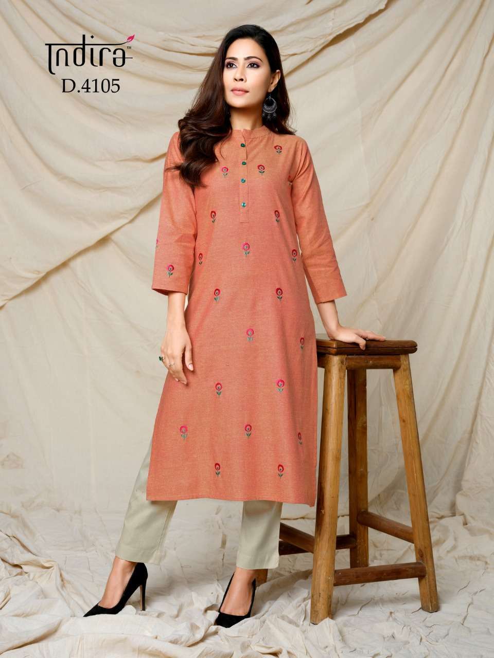 FINESSE BY INDIRA 4101 TO 4106 SERIES BEAUTIFUL STYLISH FANCY COLORFUL CASUAL WEAR & ETHNIC WEAR & READY TO WEAR WOOVEN COTTON EMBROIDERED KURTIS AT WHOLESALE PRICE